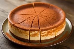 Churro cheesecake with a crispy churro crust and creamy cheesecake filling topped with cinnamon sugar.